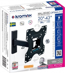 Кронштейн для телевизора Kromax OPTIMA-213 черный 20-43 макс.30кг настенный поворотно-выдвижной и наклонный
