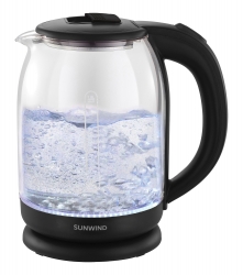 Чайник электрический SunWind SUN-K-002 1.8л. 1500Вт прозрачный/черный (корпус: стекло)
