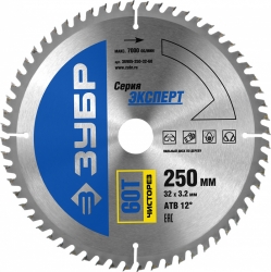 Пильный диск по дереву Зубр Чистый рез усиленный (36905-250-32-60) d=250мм d(посад.)=32мм (циркулярные пилы)